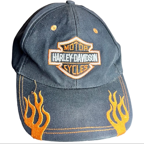 Harley-Davidson Other - Vintage Harley Davidson Motorcycles Embroidered Flames Logo Strapback Hat Cap